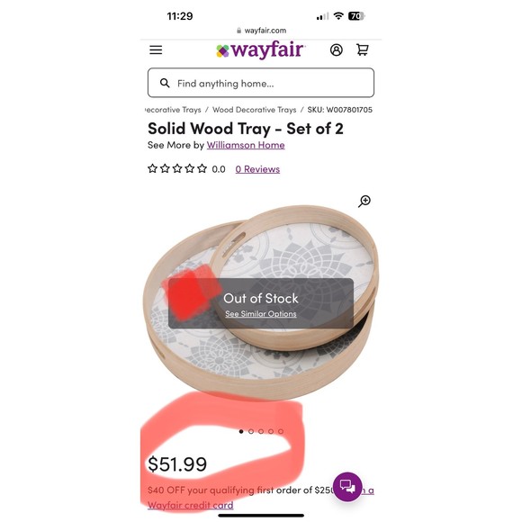 Williamson Home Solid Wood Tray - Set of 2 - Picture 2 of 6